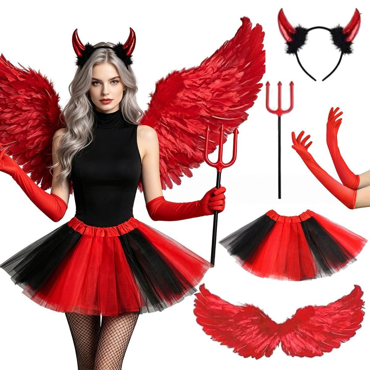 Women'S Red Accessories - Kostium na Halloween: czerwony diabeł, nakrycie