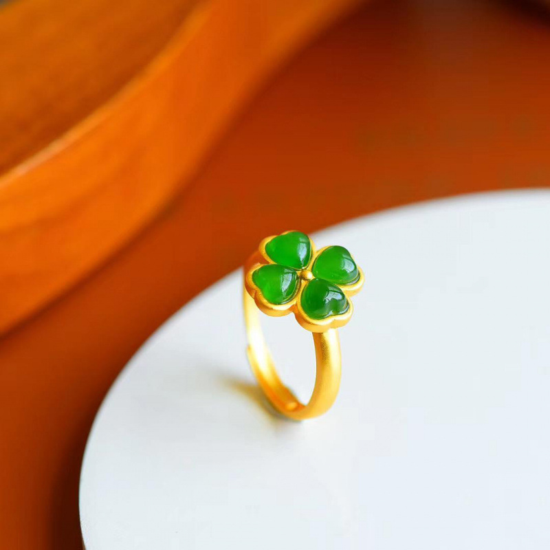 Women'S Accessories Rings - Pierścionek z naturalnego zielonego jadeitu w