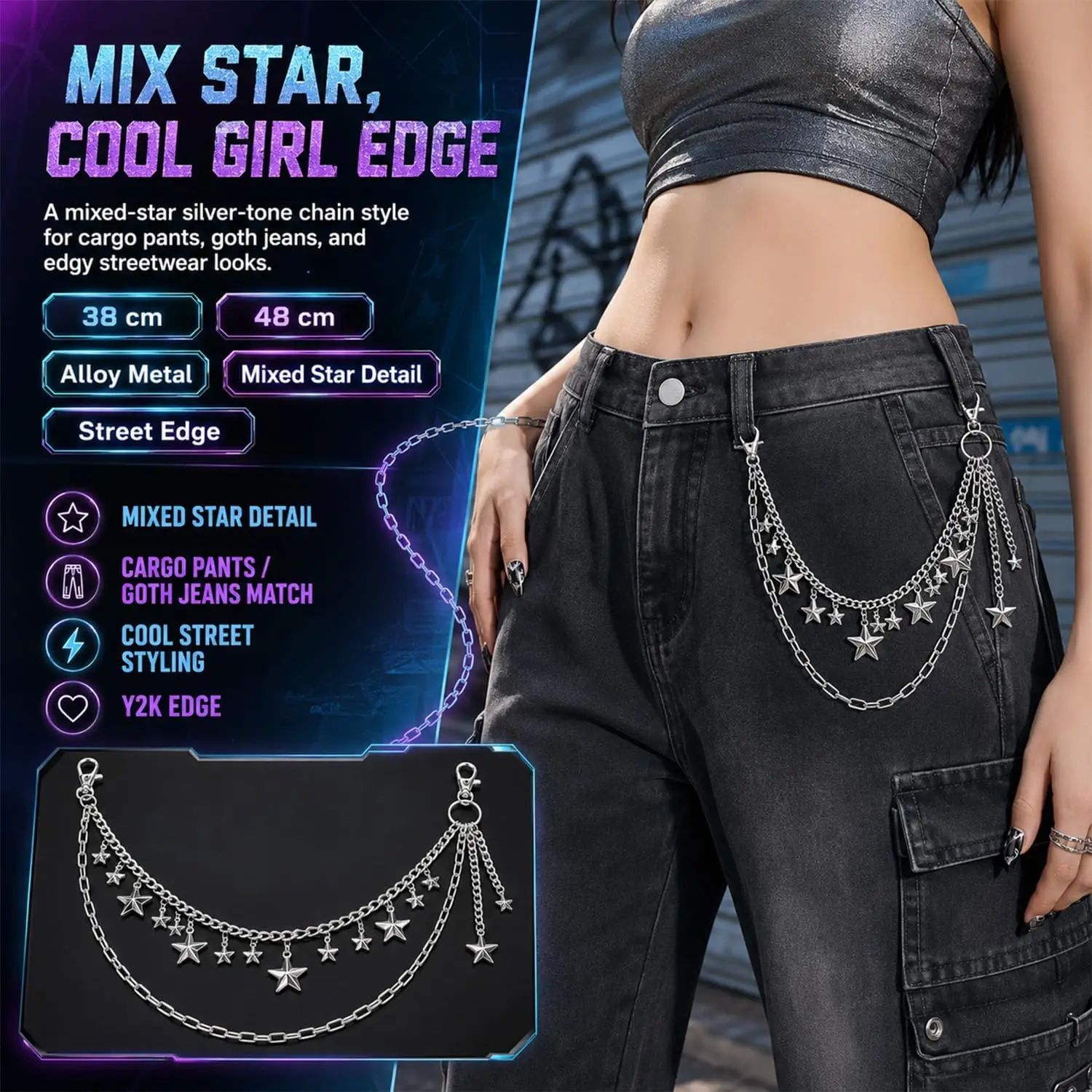 Metalowy łańcuch do spodni w s – Women'S Jeans Accessories recenzja i cena