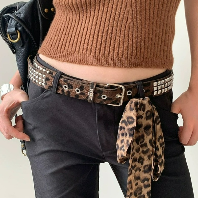 Pasek Y2K w panterkę z nitami, – Women'S Jeans Accessories recenzja i cena