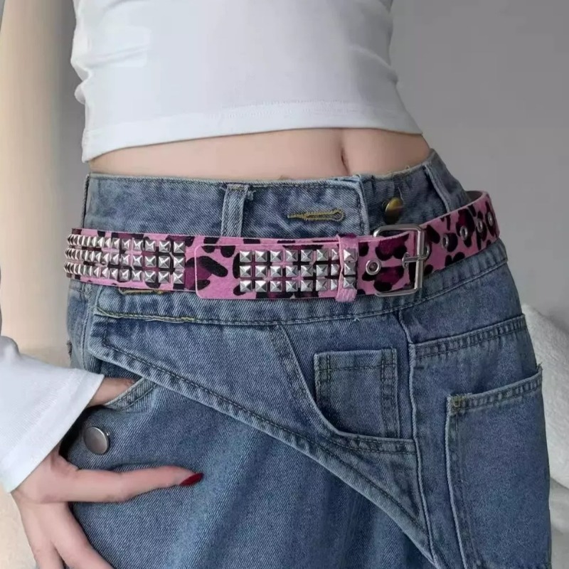 Pasek Y2K w panterkę z nitami, – Women'S Jeans Accessories recenzja i cena